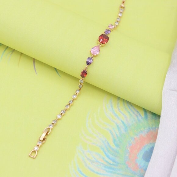 "Colorful Gemstone Rose Gold Bracelet with Sparkle Chain, XPBL0812 - Picture 5 of 12